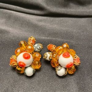 Vintage Clip on Glass beaded ear rings